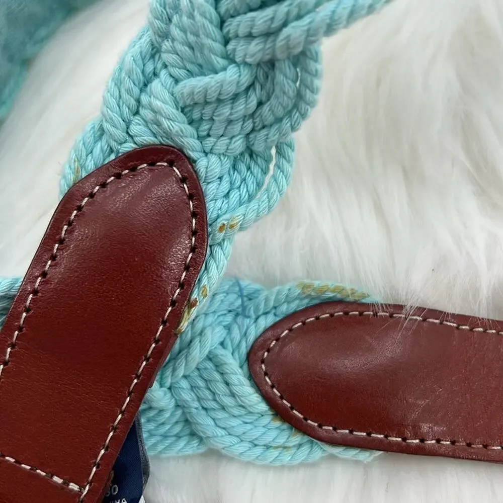 Vineyard Vines Men's Braided Rope Belt with Leather - Crystal Blue - 30 - NWT